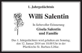 Anzeige von Willi Salentin von  Werbepost 