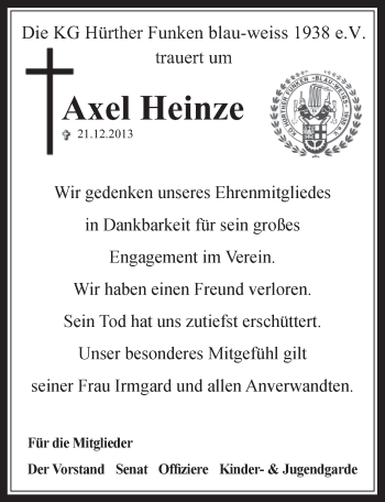 Anzeige von Axel Heinze von  Wochenende 