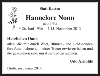 Anzeige von Hannelore Nonn von  Wochenende 