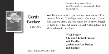 Anzeige von Gerda Becker von Lokalanzeiger 