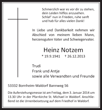 Anzeige von Heinz Notzem von Schaufenster/Blickpunkt 