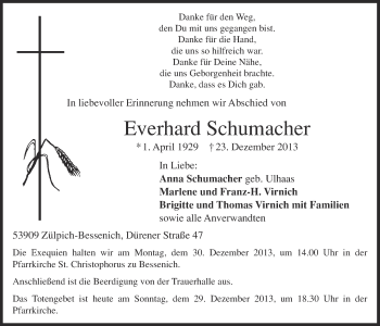 Anzeige von Everhard Schumacher von Blickpunkt Euskirchen 
