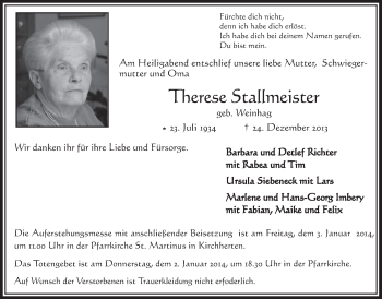Anzeige von Therese Stallmeister von Werbepost 