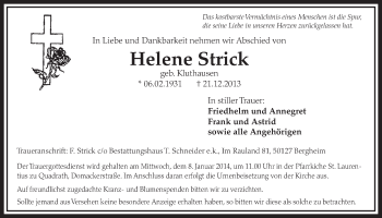 Anzeige von Helene Strick von Sonntags-Post