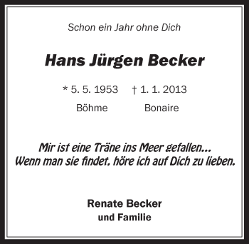 Anzeige von Hans Jürgen Becker von Werbepost 