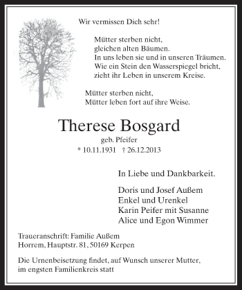 Anzeige von Therese Bosgard von Werbepost 