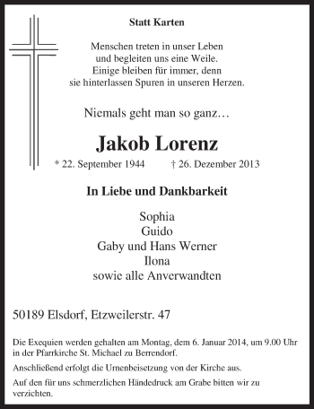Anzeige von Jakob Lorenz von Werbepost 