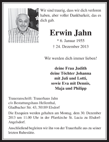 Anzeige von Erwin Jahn von Werbepost 