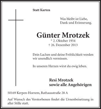 Anzeige von Günter Mrotzek von Sonntags-Post