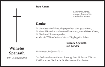 Anzeige von Wilhelm Spenrath von Sonntags-Post
