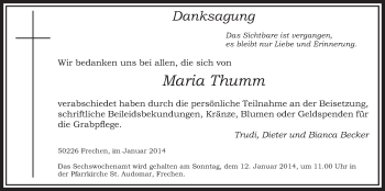 Anzeige von Maria Thumm von Sonntags-Post