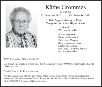Anzeige von Käthe Grommes von Blickpunkt Euskirchen 