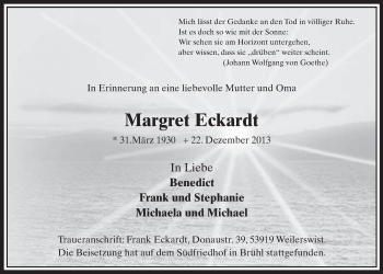 Anzeige von Margret Eckardt von  Schlossbote/Werbekurier 
