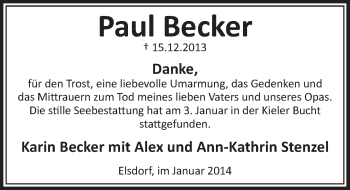 Anzeige von Paul Becker von Sonntags-Post