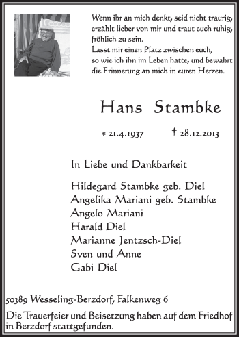 Anzeige von Hans Stambke von  Schlossbote/Werbekurier 