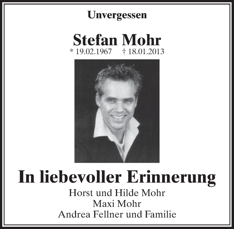  Traueranzeige für Stefan Mohr vom 18.01.2014 aus  Sonntags-Post 