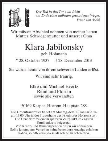 Anzeige von Klara Jabilonsky von  Werbepost 