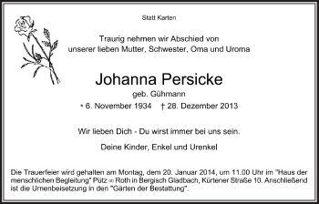 Anzeige von Johanna Persicke von  Bergisches Handelsblatt 