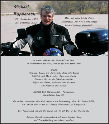 Anzeige von Michael Rupperath von Blickpunkt Euskirchen 