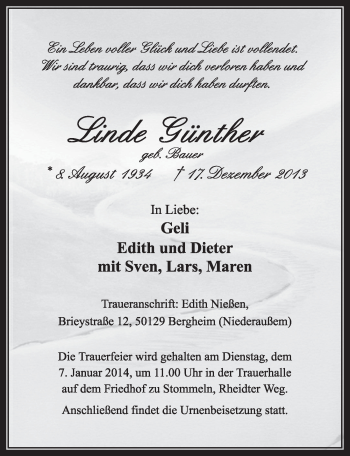 Anzeige von Linde Günther von Sonntags-Post