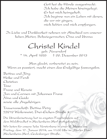 Anzeige von Christel Kindel von  Schaufenster/Blickpunkt 