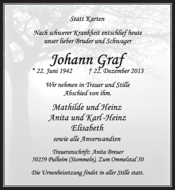 Anzeige von Johann Graf von Sonntags-Post