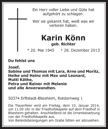 Anzeige von Karin Könn von  Werbepost 