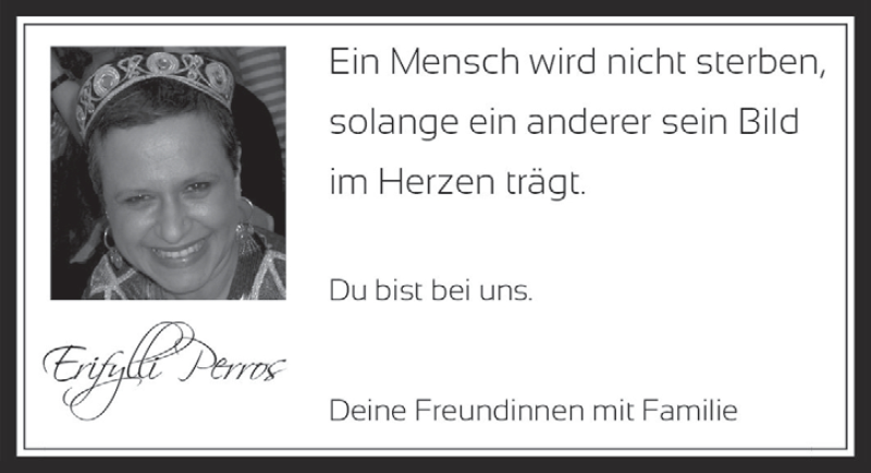  Traueranzeige für Erifylli Perros vom 08.01.2014 aus  Werbepost 