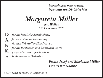 Anzeige von Margareta Müller von  Extra Blatt 