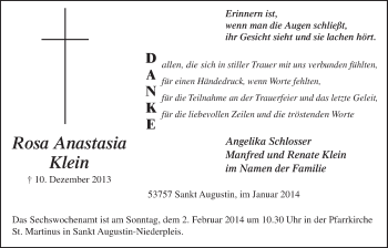 Anzeige von Rosa Anastasia Klein von  Extra Blatt 