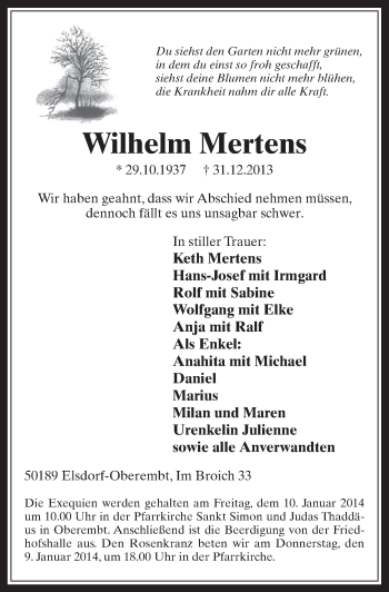 Anzeige von Wilhelm Mertens von  Werbepost 