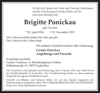 Anzeige von Brigitte Ponickau von Blickpunkt Euskirchen 