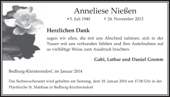 Anzeige von Anneliese Nießen von  Werbepost 