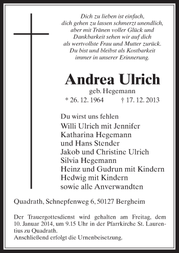 Anzeige von Andrea Ulrich von  Werbepost 