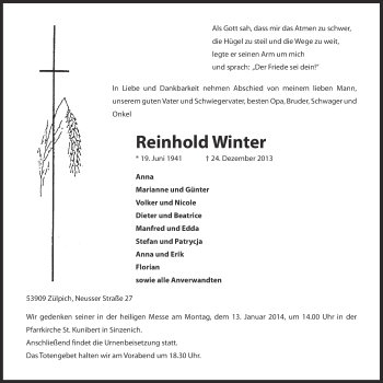 Anzeige von Reinhold Winter von Blickpunkt Euskirchen 