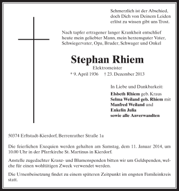 Anzeige von Stephan Rhiem von  Werbepost 