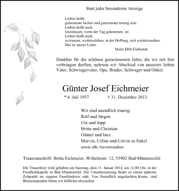 Anzeige von Günter Josef Eichmeier von Blickpunkt Euskirchen 