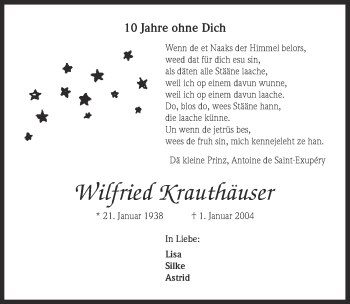 Anzeige von Wilfried Krauthäuser von  Kölner Wochenspiegel 