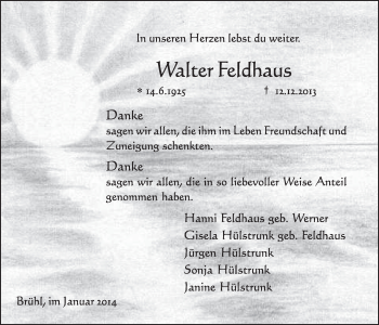 Anzeige von Walter Feldhaus von  Schlossbote/Werbekurier 