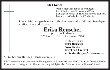 Anzeige von Erika Reuscher von  Werbepost 