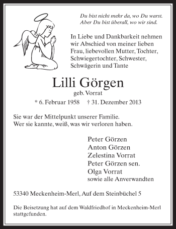 Anzeige von Lilli Görgen von  Schaufenster/Blickpunkt 