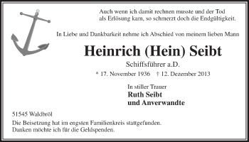 Anzeige von Heinrich Seibt von  Lokalanzeiger 