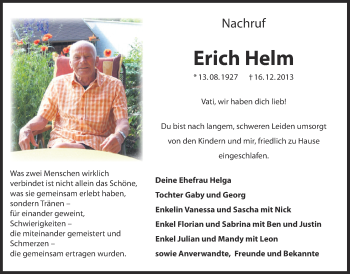Anzeige von Erich Helm von  Kölner Wochenspiegel 