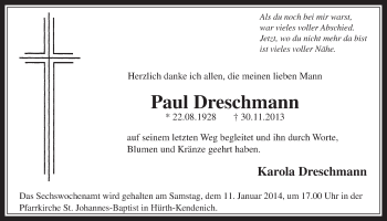 Anzeige von Paul Dreschmann von  Wochenende 