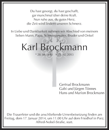Anzeige von Karl Brockmann von  Kölner Wochenspiegel 