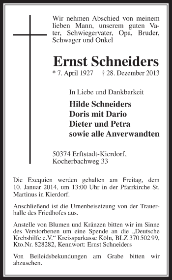 Anzeige von Ernst Schneiders von  Werbepost 