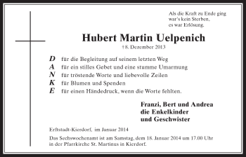 Anzeige von Hubert Martin Uelpenich von  Werbepost 