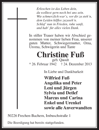 Anzeige von Christine Fuß von  Wochenende 