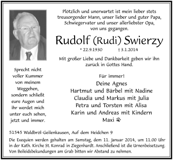 Anzeige von Rudolf Swierzy von  Lokalanzeiger 