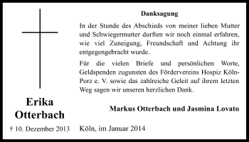 Anzeige von Erika Otterbach von  Kölner Wochenspiegel 